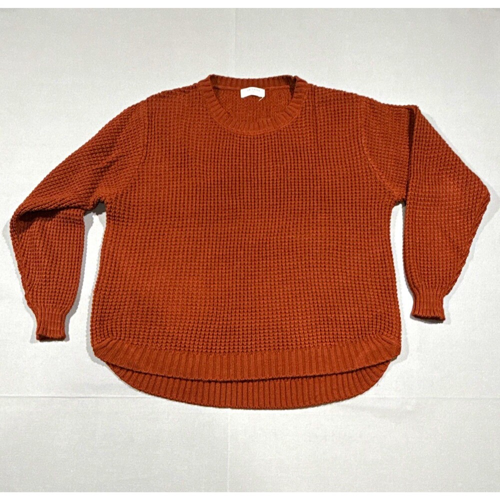 Zenana Womens XL Brown Waffle Knit Crew Neck Long Sleeve Acrylic Sweater